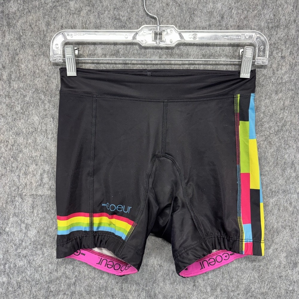 COEUR Triathlon Shorts Women's XS Black Padded Chamy Rainbow Cycling Swim Run